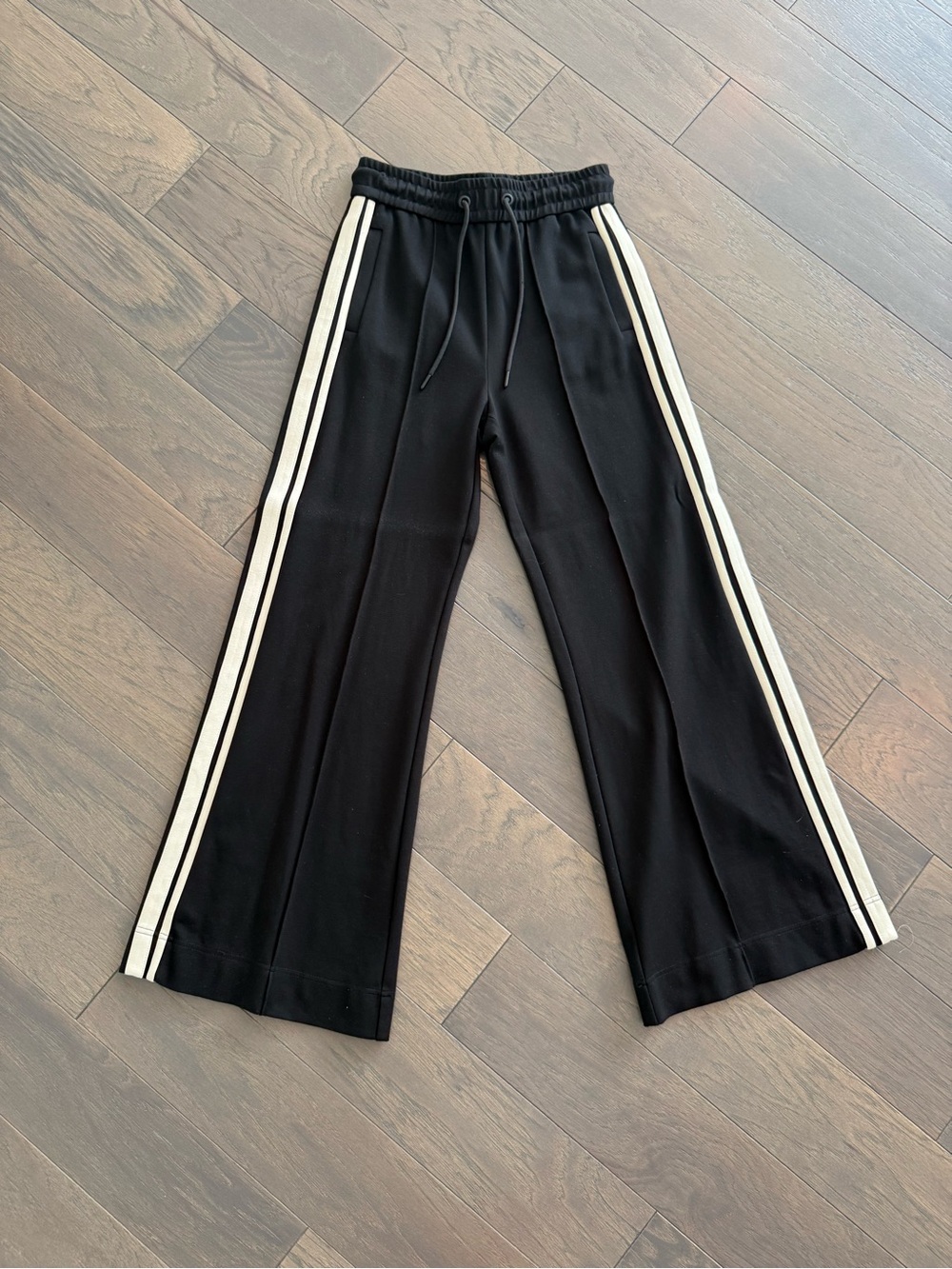 Elan Black Track Pants with Off-White Side Stripes